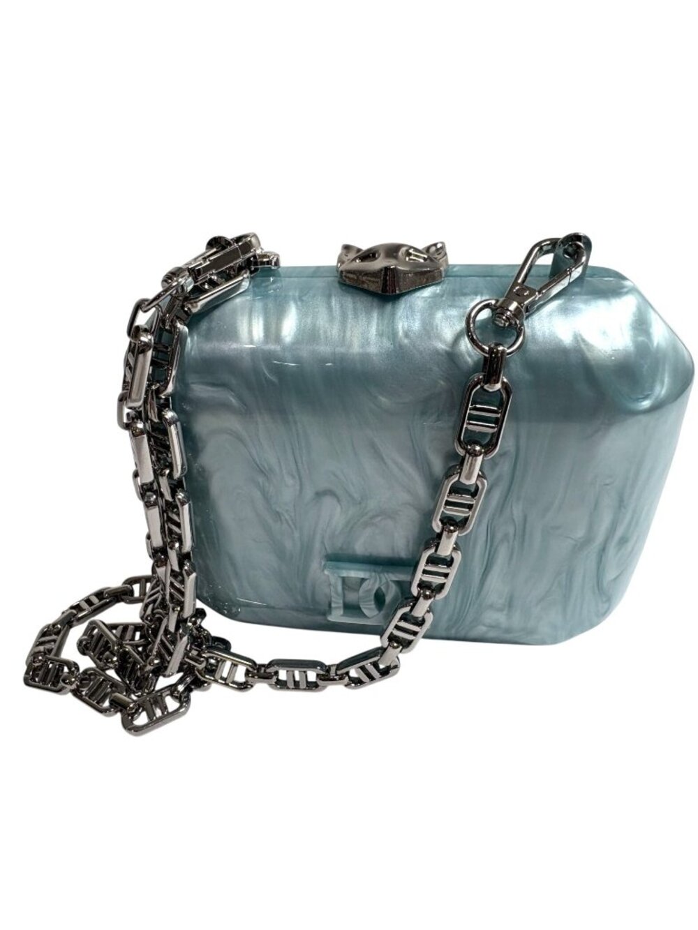 DESERI Diva Minaudière Clutch Bag in Pearlescent Blue